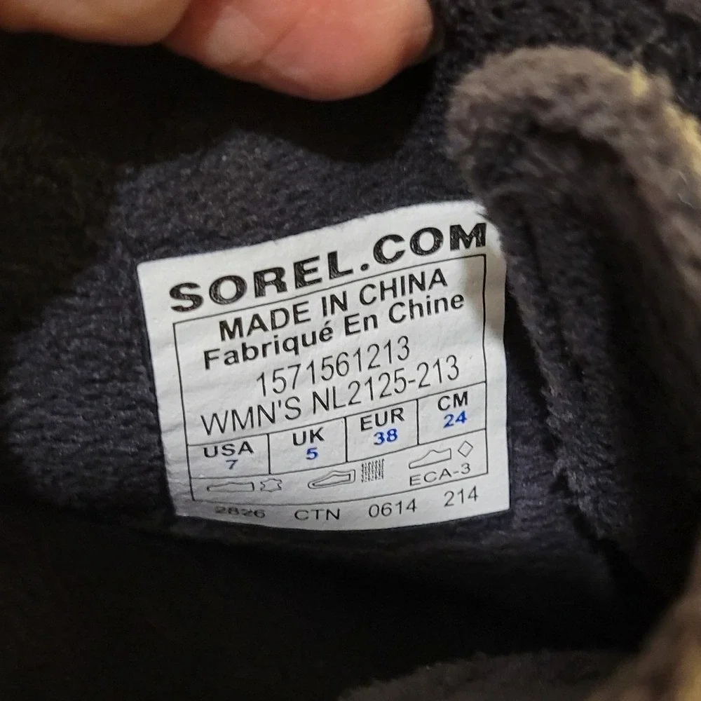 Like New Sorel Women's Size 7 Winter Fancy‎ Lace II Rain Boot Black Tan Leather